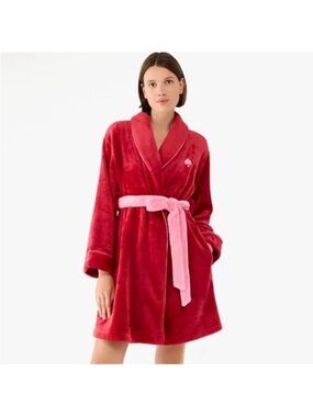 kate spade red plush robe with shawl collar